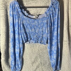 Urban Outfitters Blue Floral Smocked Blouse